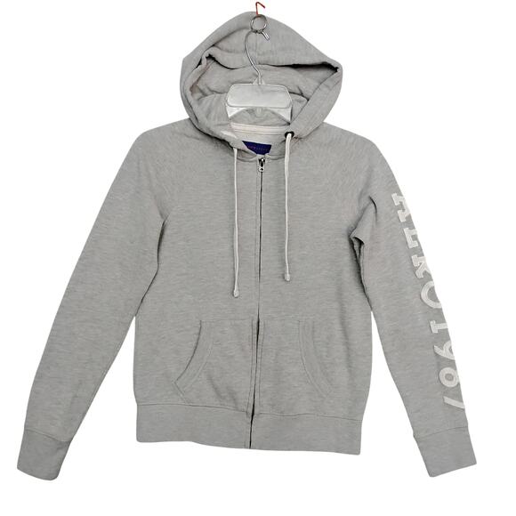 Aeropostale Hoodie Size Small "Aero 1987" Patch on Left Arm Gray Full Zipper - Picture 3 of 9